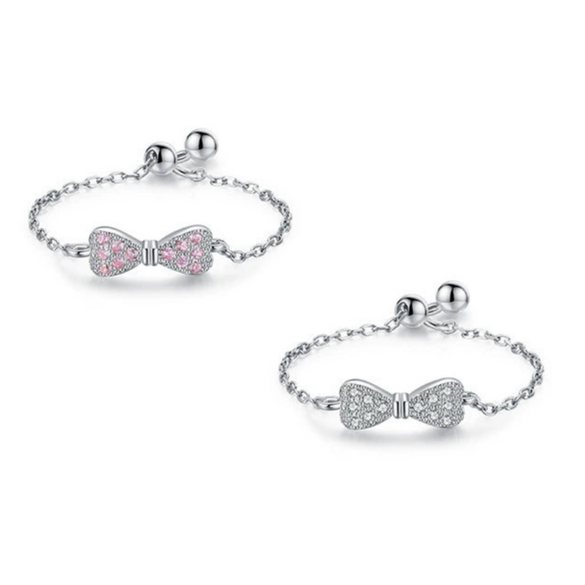 Wholesale 925 Sterling Silver Micro Bow Ring Lovely Style Adjustable For Women