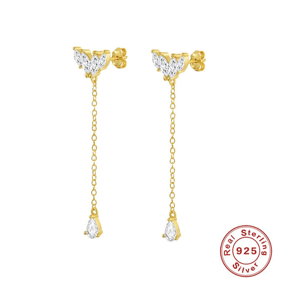 Wholesale Sterling Silver 925 Microinlaid Zircon Tassel Earrings For Women Geometric Minimalist Style