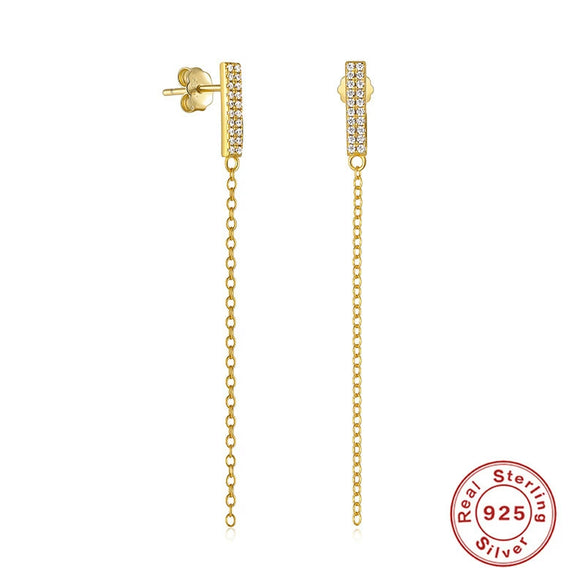 Wholesale Sterling Silver 925 Microinlaid Zircon Tassel Earrings For Women Geometric Minimalist Style