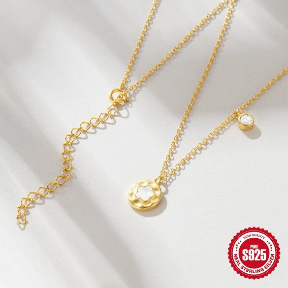 Wholesale 925 Sterling Silver Minimalist Geometric Fivepetal Diamondencrusted Electroplated Women's Ochain Necklace
