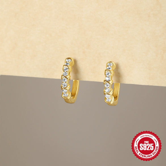 Wholesale 925 Sterling Silver Minimalist Geometric Star Diamond Earrings With Electroplating