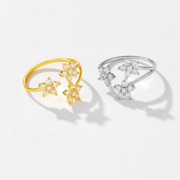 Wholesale 925 Sterling Silver Minimalist Luxury Snowflake Opening Women's Ring With Electroplating Platinum Or 18K Gold And Geometric Design