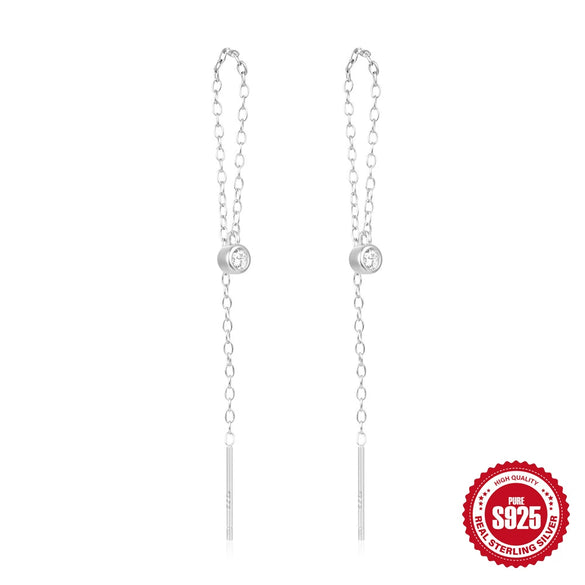 Wholesale 925 Sterling Silver Minimalist Single Round Zircon Tassel Earrings With Drop Shape And Electroplating
