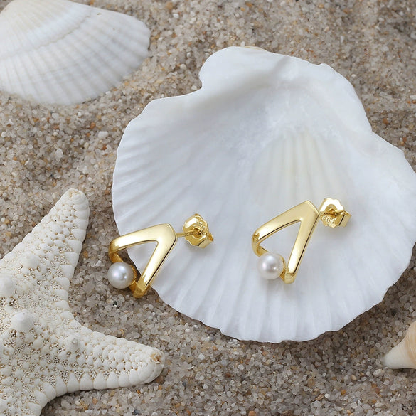 Wholesale 925 Sterling Silver Natural Baroque Pearl Simple Electroplated Women's Earrings
