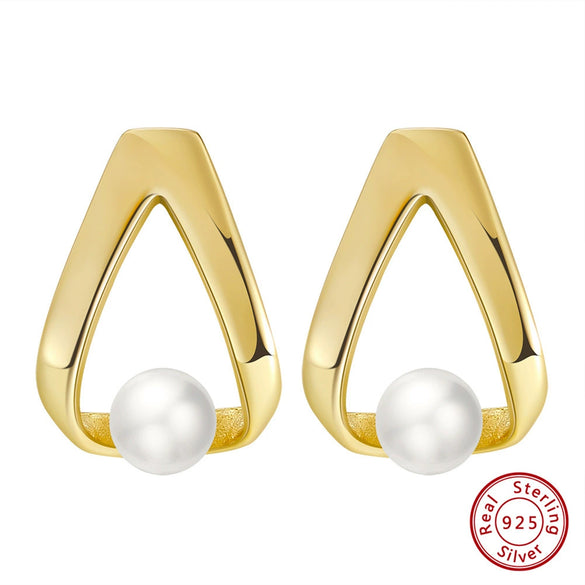 Wholesale 925 Sterling Silver Natural Baroque Pearl Simple Electroplated Women's Earrings