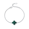Wholesale 925 Sterling Silver Natural Malachite Fourleaf Clover Simple Style Seiko Bracelet And Earrings Set For Women
