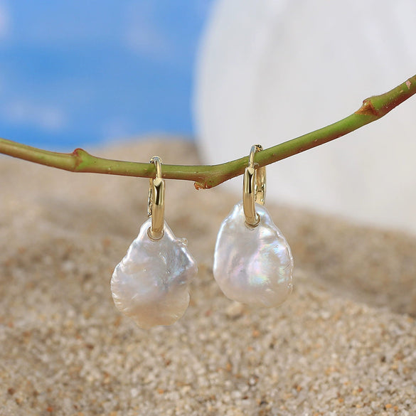Wholesale 925 Sterling Silver Natural Pearl Earrings Baroque Style Geometric Electroplated Jewelry