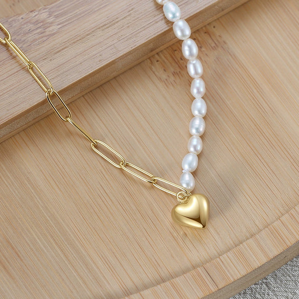 Wholesale 925 Sterling Silver Necklace With Baroque Pearl Love Pendant Geometric Style Electroplated For Women