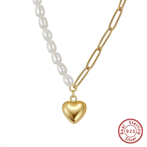 Wholesale 925 Sterling Silver Necklace With Baroque Pearl Love Pendant Geometric Style Electroplated For Women