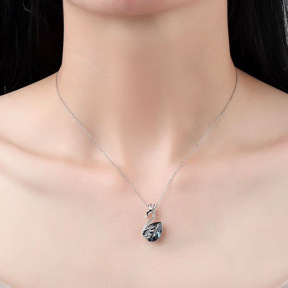 Wholesale 925 Sterling Silver Necklace With Geometric Crown Swan Pendant Electroplated For Women