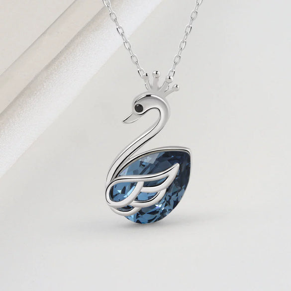 Wholesale 925 Sterling Silver Necklace With Geometric Crown Swan Pendant Electroplated For Women