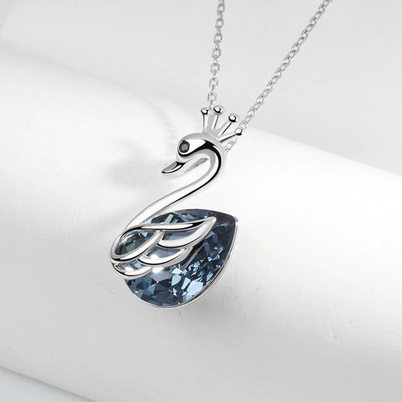 Wholesale 925 Sterling Silver Necklace With Geometric Crown Swan Pendant Electroplated For Women