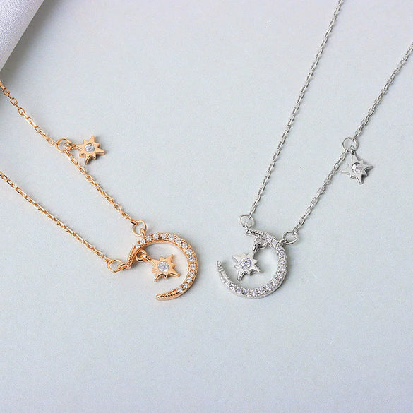 Wholesale Sterling Silver Necklace With Star Moon Design And Electroplating Process For Female