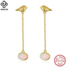 Wholesale Sterling Silver Opal Bird Geometric Hammered Electroplated Women's Earrings