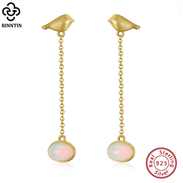 Wholesale Sterling Silver Opal Bird Geometric Hammered Electroplated Women's Earrings