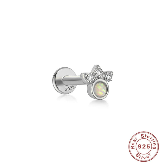 Wholesale 925 Sterling Silver Opal Spiral Cartilage Ear Studs With Geometric Styling And Precious Stone Setting
