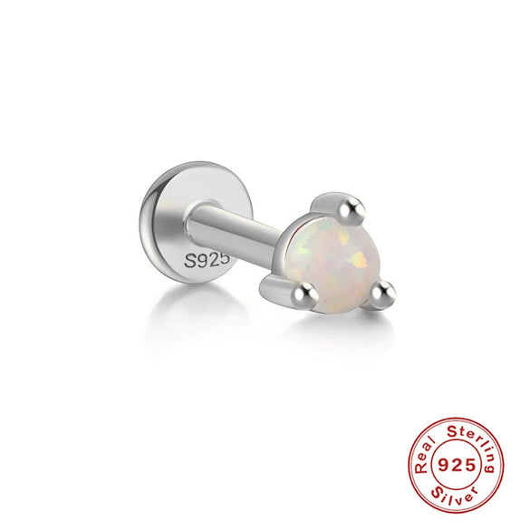 Wholesale 925 Sterling Silver Opal Spiral Cartilage Ear Studs With Geometric Styling And Precious Stone Setting