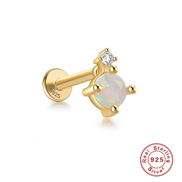 Wholesale 925 Sterling Silver Opal Spiral Cartilage Ear Studs With Geometric Styling And Precious Stone Setting