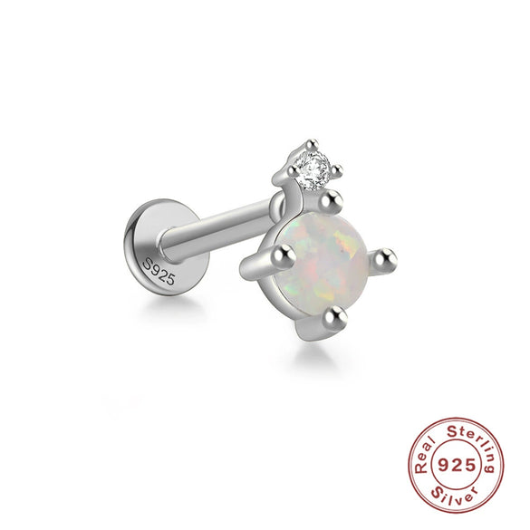 Wholesale 925 Sterling Silver Opal Spiral Cartilage Ear Studs With Geometric Styling And Precious Stone Setting