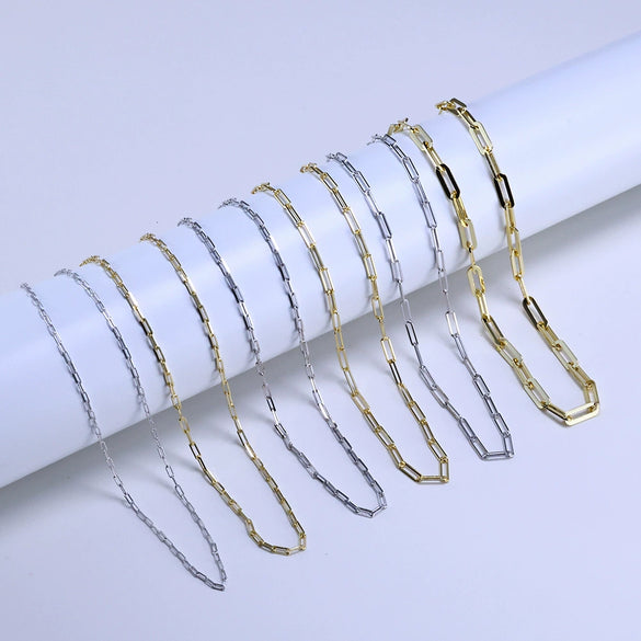 Wholesale 925 Sterling Silver Paper Clip Chain Geometric Style Unisex Necklace