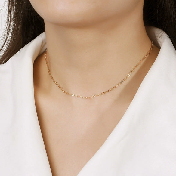 Wholesale 925 Sterling Silver Paper Clip Chain Geometric Style Unisex Necklace