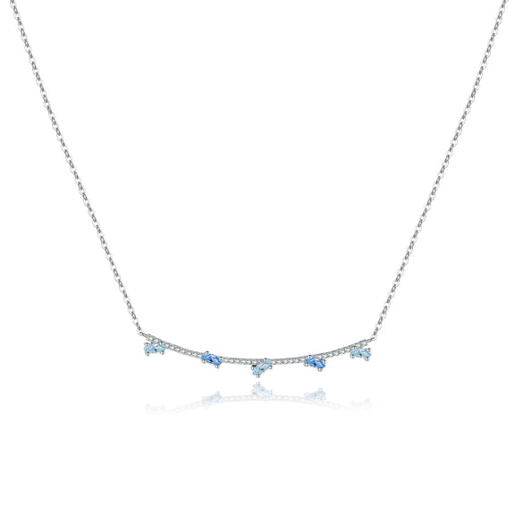 Wholesale 925 Sterling Silver Pear Shaped Blue Zircon Row Necklace For Women Electroplated With Platinum Or 18K Gold