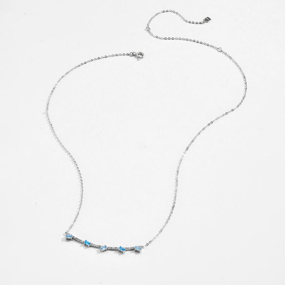 Wholesale 925 Sterling Silver Pear Shaped Blue Zircon Row Necklace For Women Electroplated With Platinum Or 18K Gold