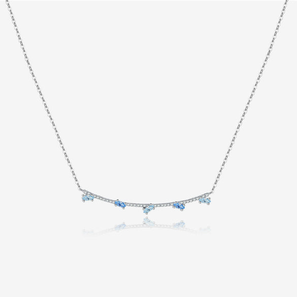 Wholesale 925 Sterling Silver Pear Shaped Blue Zircon Row Necklace For Women Electroplated With Platinum Or 18K Gold