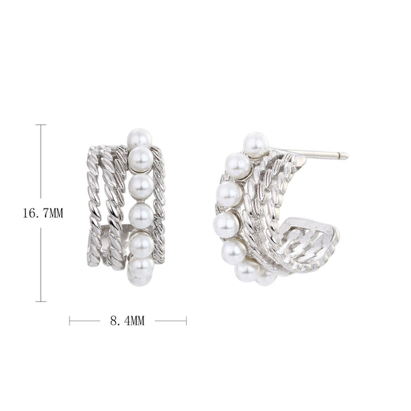 Wholesale Sterling Silver 925 Pearl Earrings With Geometric Ushape Design For Women