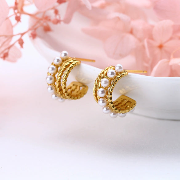 Wholesale Sterling Silver 925 Pearl Earrings With Geometric Ushape Design For Women