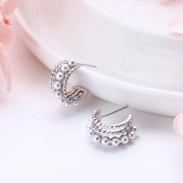 Wholesale Sterling Silver 925 Pearl Earrings With Geometric Ushape Design For Women