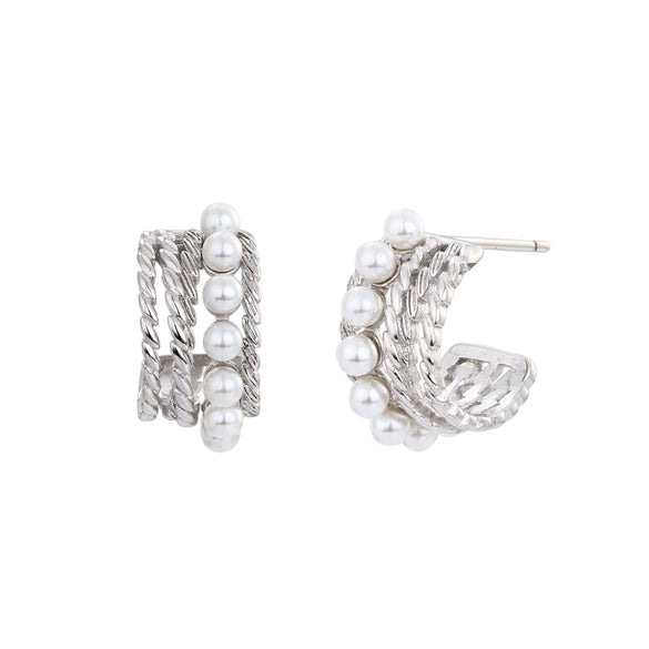 Wholesale Sterling Silver 925 Pearl Earrings With Geometric Ushape Design For Women