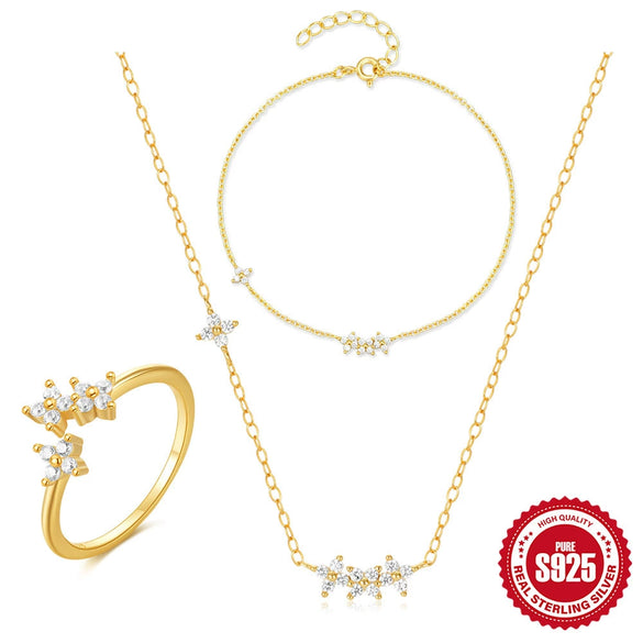 Wholesale 925 Sterling Silver Petal All Match Jewelry Suit With O Shaped Chain And Electroplating Design For Unisex