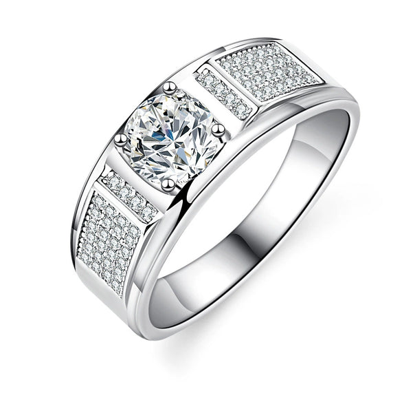 Wholesale 925 Sterling Silver Platinum Plated Moissanite Ring Simple Style With Crown Pattern For Male