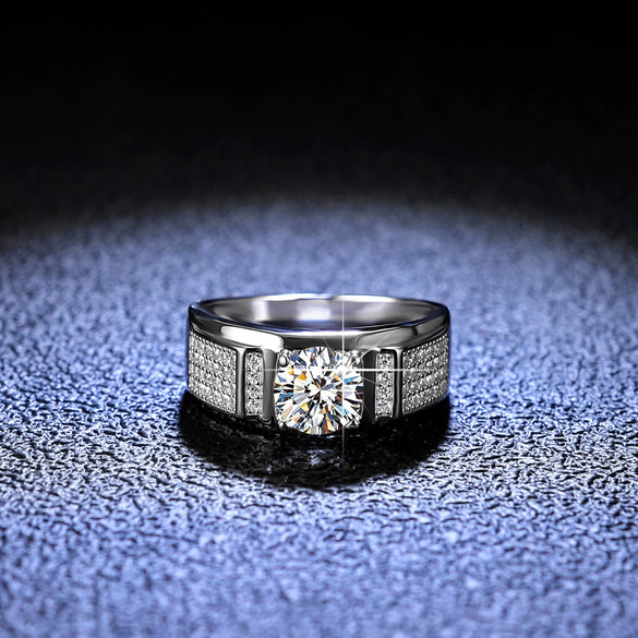 Wholesale 925 Sterling Silver Platinum Plated Moissanite Ring Simple Style With Crown Pattern For Male