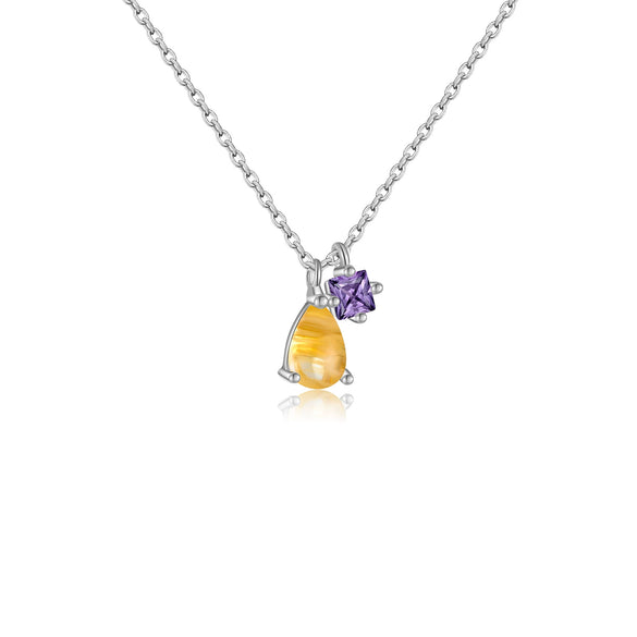 Wholesale 925 Sterling Silver Purple Stone Modern Hanging Necklace Fashionable With Diamond Design