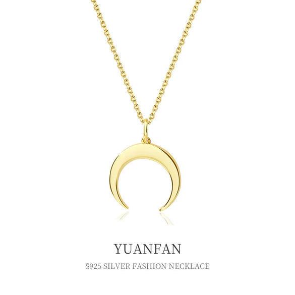 Wholesale 925 Sterling Silver Retro Simple Crescent Geometric Pendant Necklace For Women With Electroplating