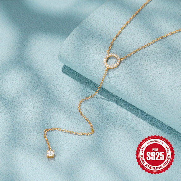Wholesale 925 Sterling Silver Ring Necklace With Geometric Pendant Cold Style Inlaid Zircon O Chain Female Light Luxury Niche Design Versatile High Sense