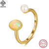 Wholesale Sterling Silver 925 Ring With Natural Opal Stone And Bird Design Hammered 14K Gold Electroplated Geometric Style