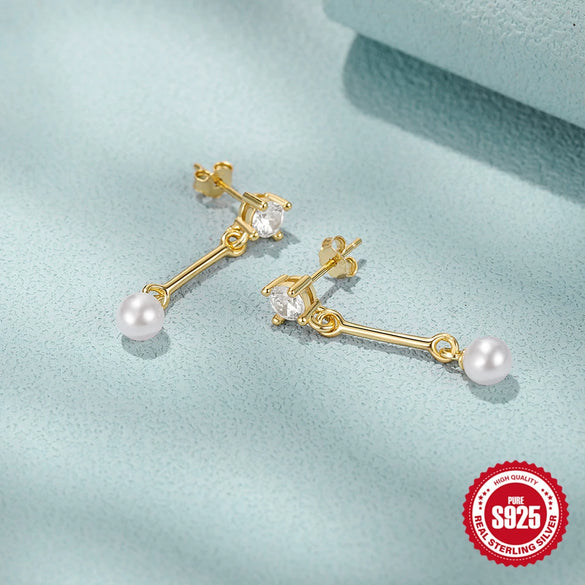 Wholesale 925 Sterling Silver Round Beaded Glossy Tassel Chain Pearl Drop Earrings For Women Set With Pearls Geometric Style