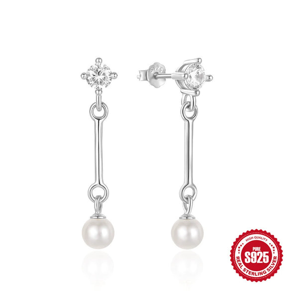 Wholesale 925 Sterling Silver Round Beaded Glossy Tassel Chain Pearl Drop Earrings For Women Set With Pearls Geometric Style