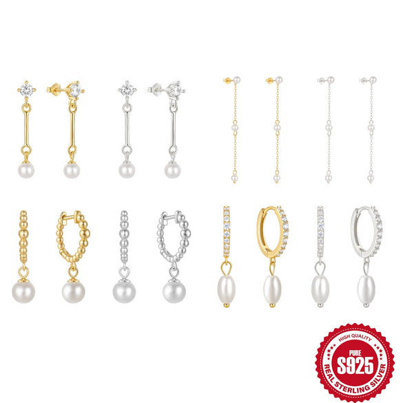 Wholesale 925 Sterling Silver Round Beaded Glossy Tassel Chain Pearl Drop Earrings For Women Set With Pearls Geometric Style