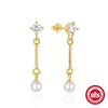 Wholesale 925 Sterling Silver Round Beaded Glossy Tassel Chain Pearl Drop Earrings For Women Set With Pearls Geometric Style