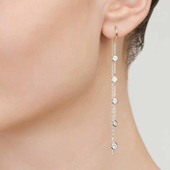 Wholesale 925 Sterling Silver Round Zirconium Earrings And Bracelet With Cross Crown Roman Numerals Pattern Simple Niche Design Tassel Jewelry Electroplated For Women