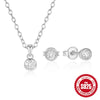 Wholesale 925 Sterling Silver Simple Classic Round Edge Inlaid Zircon Necklace And Ear Studs Set With Electroplating