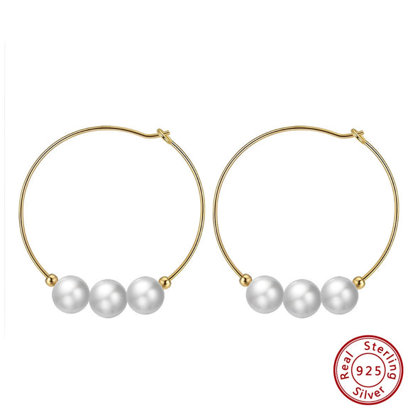 Wholesale 925 Sterling Silver Simple Earrings With Natural Baroque Pearl Electroplated Treatment