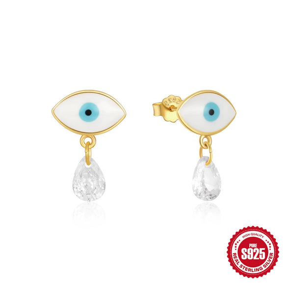 Wholesale 925 Sterling Silver Simple Geometric Devil's Eye Oil Dripping Single Stone Pendant Earrings Electroplated