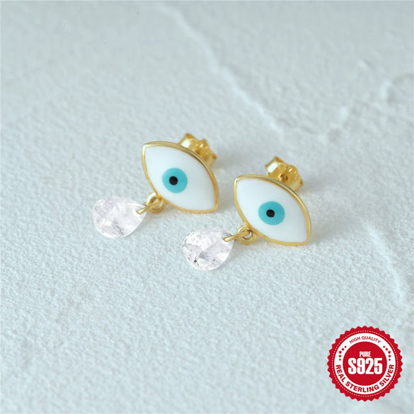 Wholesale 925 Sterling Silver Simple Geometric Devil's Eye Oil Dripping Single Stone Pendant Earrings Electroplated