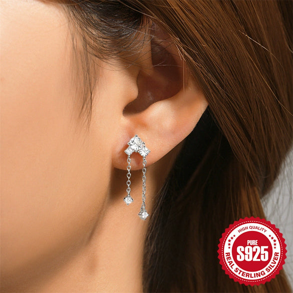 Wholesale 925 Sterling Silver Simple Luxury Noble Geometric Diamondencrusted Chain Tassel Allmatch Stud Earrings For Women