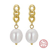 Wholesale 925 Sterling Silver Simple Natural Baroque Pearl Earrings With Geometric Design And Electroplating